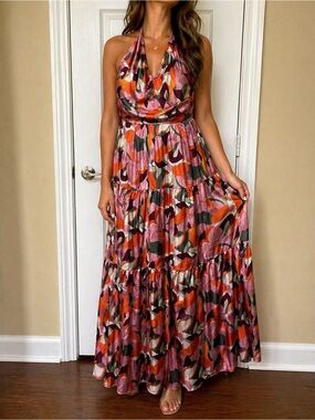 Halter Socialite Boho Silky Maxi Dress